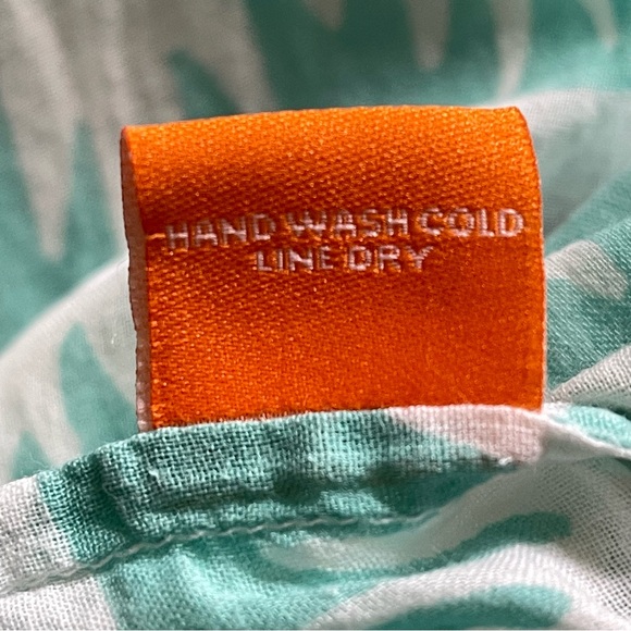 Oliphant Cotton Tunic Top Split V Neck 3/4 Sleeve White W/ Aqua Aloe Print Sz XS - Picture 10 of 13